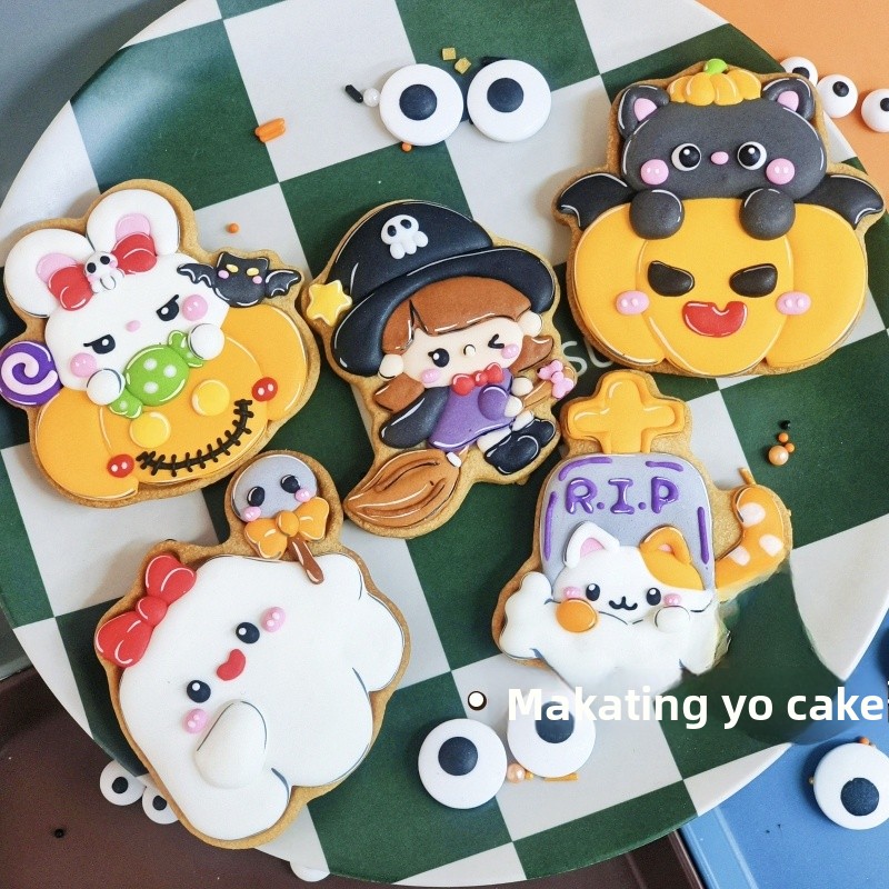 Kitchen Witch Baking - ハロウィーン、カボチャ、魔女、幽霊、漫画、砂糖クッキー、焼き型、韓国風、PLA素材、キッチン用ベーキングツール