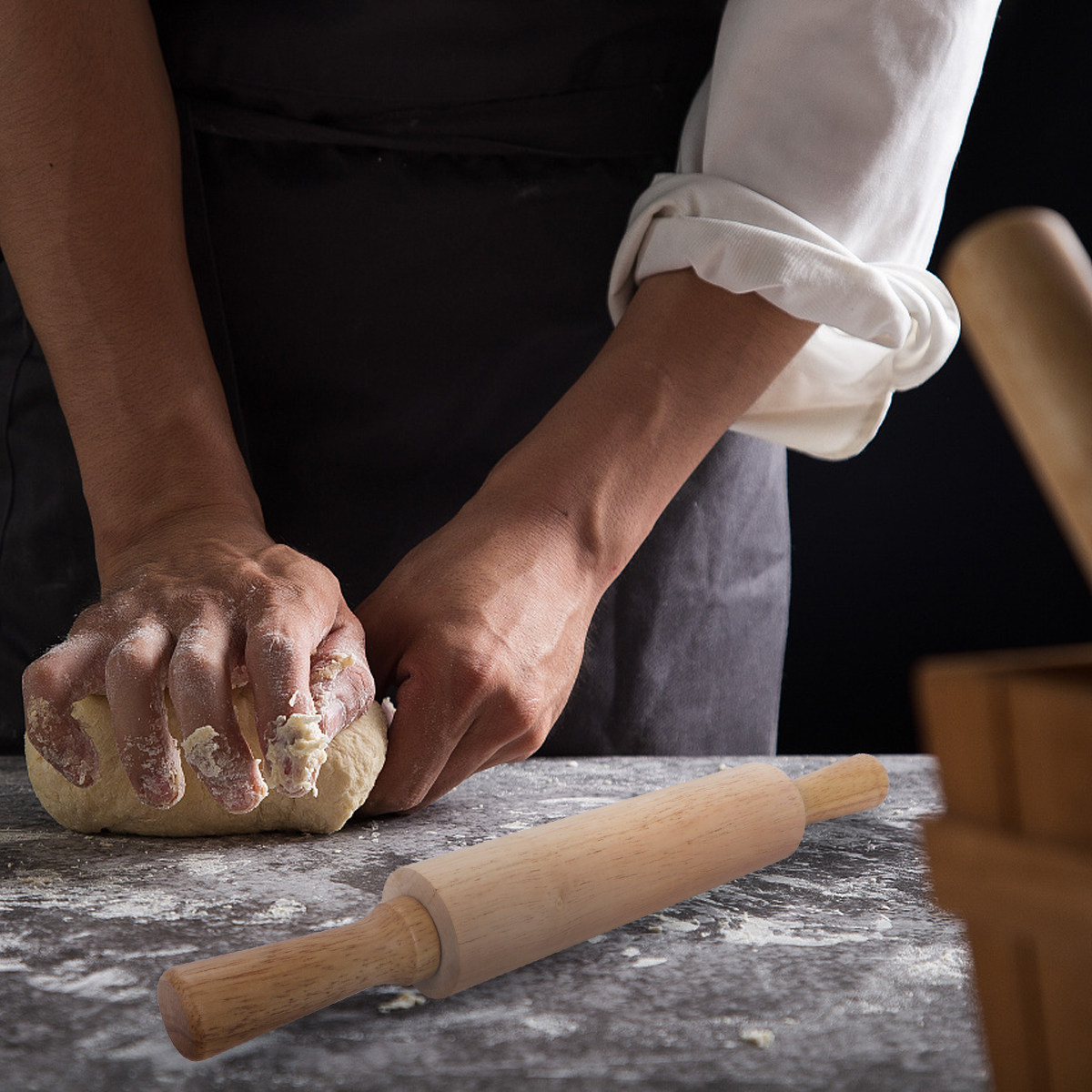 Kitchen Roller Baking - 高級ラバーウッド製、丈夫な麺棒。パスタ、ビスケット、ピザ、フォンダン、ケーキ作りに最適。キッチン用品、家庭用。