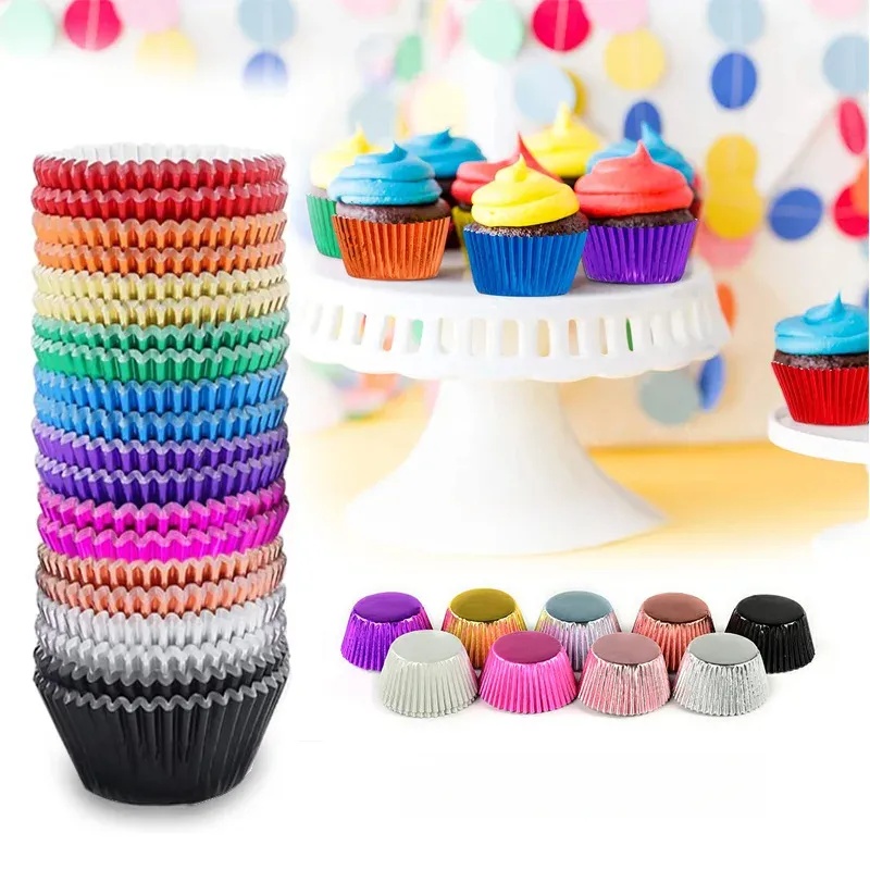 Baking Kitchen Set - 金箔カップケーキライナー100枚セット、多機能ケーキカップキッチン用品、家庭でのベーキング作業に最適なツール
