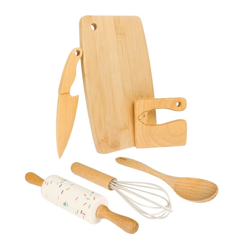 SHGO製、木製の子供用ナイフと幼児向けお菓子作りセット。本 - Kitchen Kids Baking Set のレビューと価格